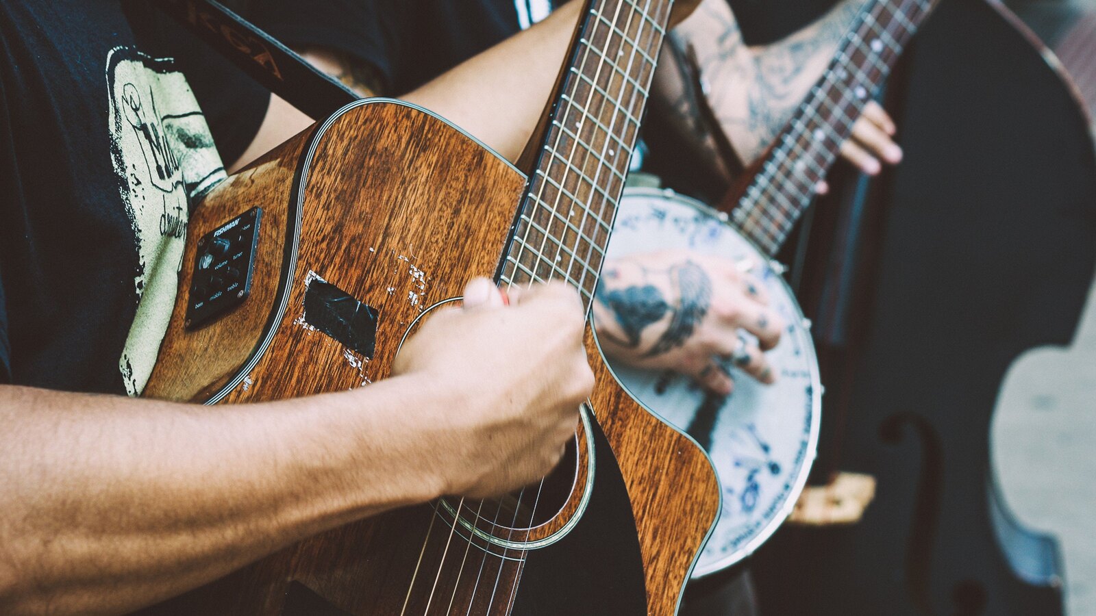 Acoustic instruments in warm light